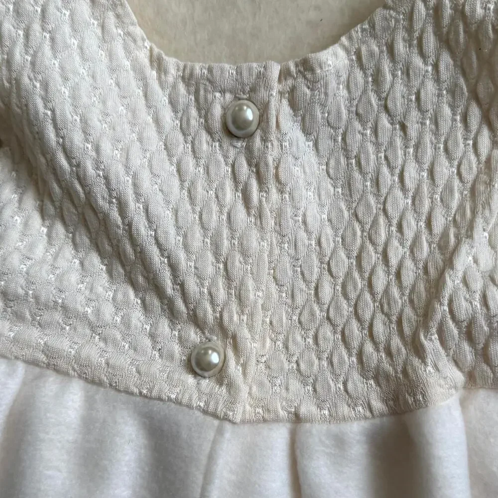 Vintage 90s Poly Kids 3-Piece Romper Set Girls Size 9-12M Ivory Leopard Faux Fur